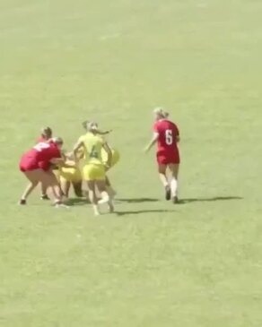 Fleur Ginn in action last year representing Australia's Rugby Sevens team at the Youth Commonwealth Games in Trinidad and Tobago