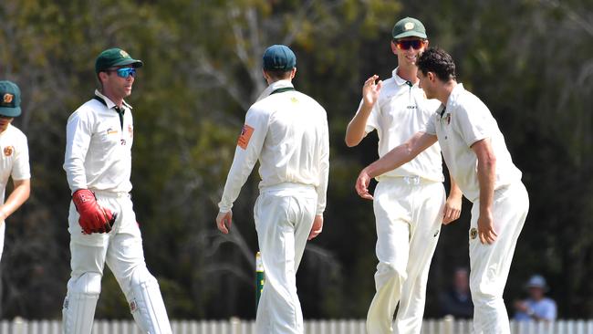 Redlands players celebrate a wicket.. Picture, John Gass