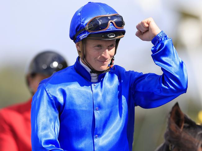 SYDNEY, AUSTRALIA - MARCH 19: James McDonald on Anamoe returns to scale after winning race 6 the Sky Racing Active Rosehill Guineas during Sydney Racing Longines Golden Slipper Day, at Rosehill Gardens on March 19, 2022 in Sydney, Australia. (Photo by Mark Evans/Getty Images)