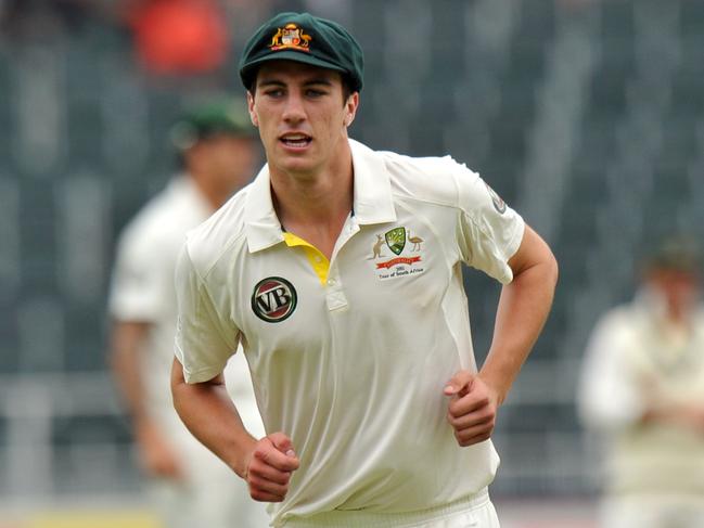 Cummins in 2011 during his debut Test in South Africa. Picture: AFP