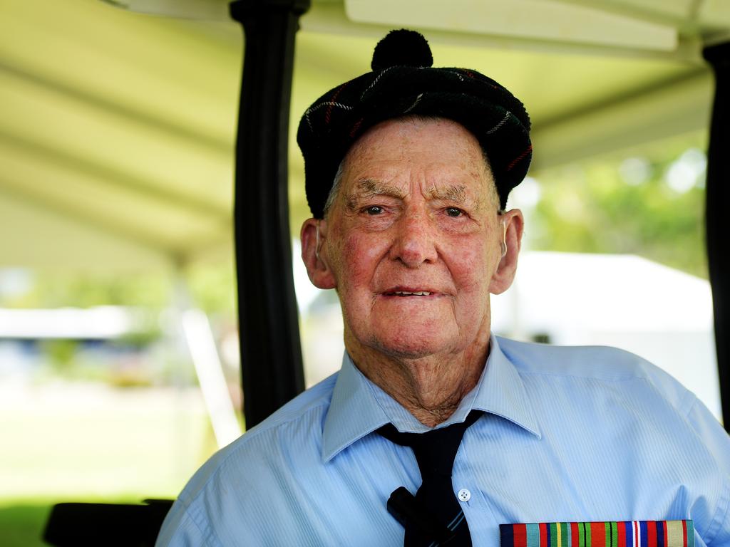 Bombing of Darwin veteran Mervyn Ey, 97, from the 27th Scottish Infantry Batallion during the 77th Anniversary of the Bombing of Darwin on Tuesday, February 19, 2019. Picture: KERI MEGELUS