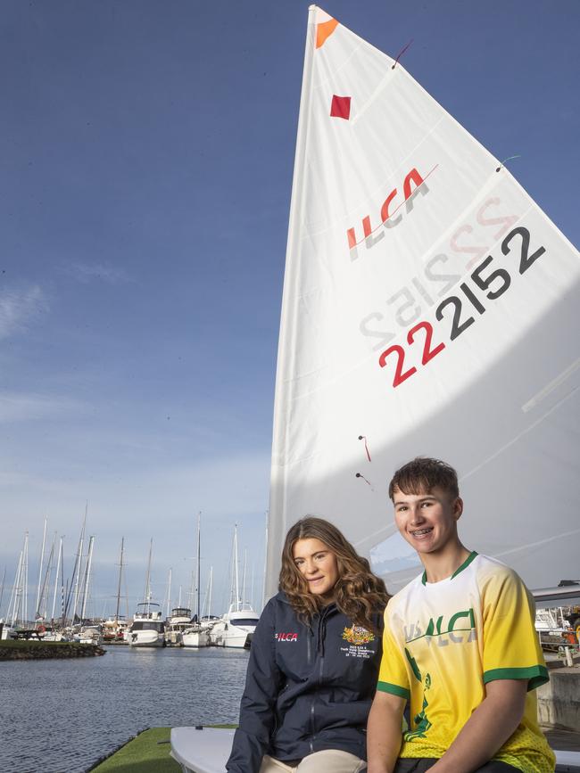 Tom Fader 15 and Indy Cooper 16 who are competing in the ILCA 4 Youth World Championships in Greece. Picture: Chris Kidd