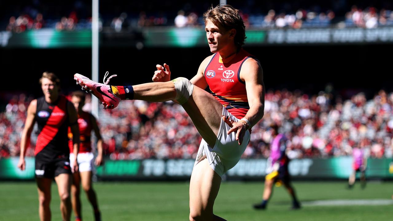 Dan Curtin boots his first goal on the MCG. Picture: Josh Chadwick/AFL Photos