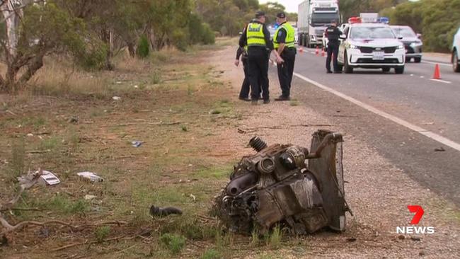 The engine of the Mercedes-Benz was ripped out upon impact. Picture: 7NEWS