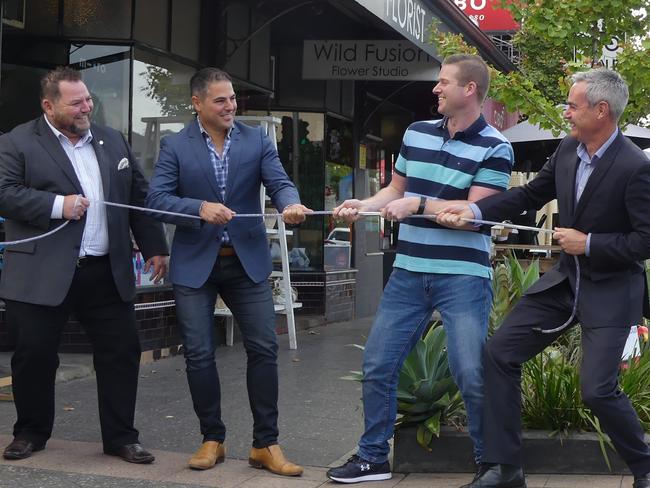 Palace Nova Cinema owner Steve Maras, Business Hub and Little City co-working studio owner George Kipriz, Luke Johnston from Innovative Growth Solutions and Prospect Mayor David O'Loughlin at the GigCity launch.