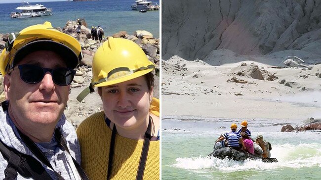 Geoff and Lillani Hopkins who gave first aid to the victims of the White Island eruption, and White Island Tour operators rescuing people minutes after the eruption. Picture: Lillani Hopkins/Michael Schade