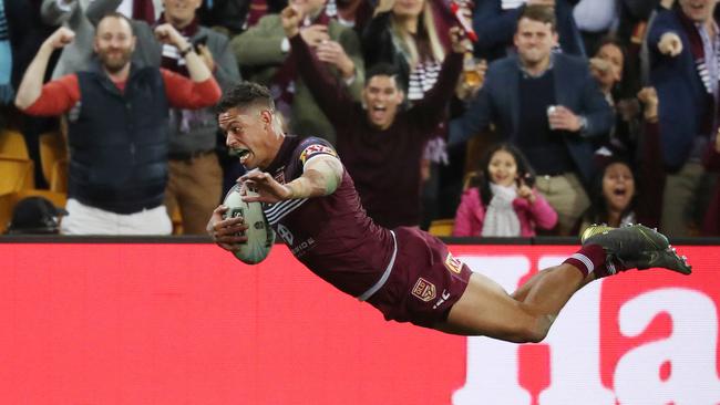 Dane Gagai scores another State of Origin Game try. Photo Annette Dew