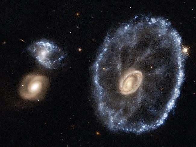 An image of the Cartwheel Galaxy taken with the NASA/ESA Hubble Space Telescope.