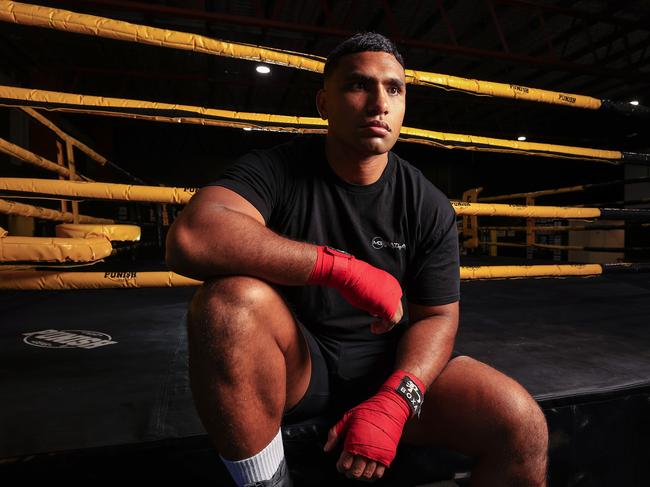 Tevita Pangai Jr gets ready for his next fight at NTJ Fight and Fitness in Slacks Creek. Picture: Adam Head