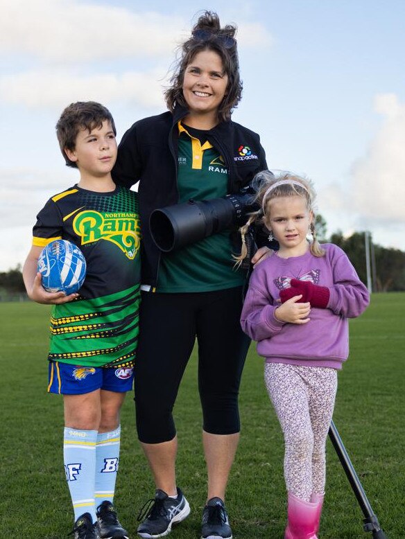 Kate Box with her two youngest kids, Kallen, 8, and Adele, 5. Picture: Claire Martin