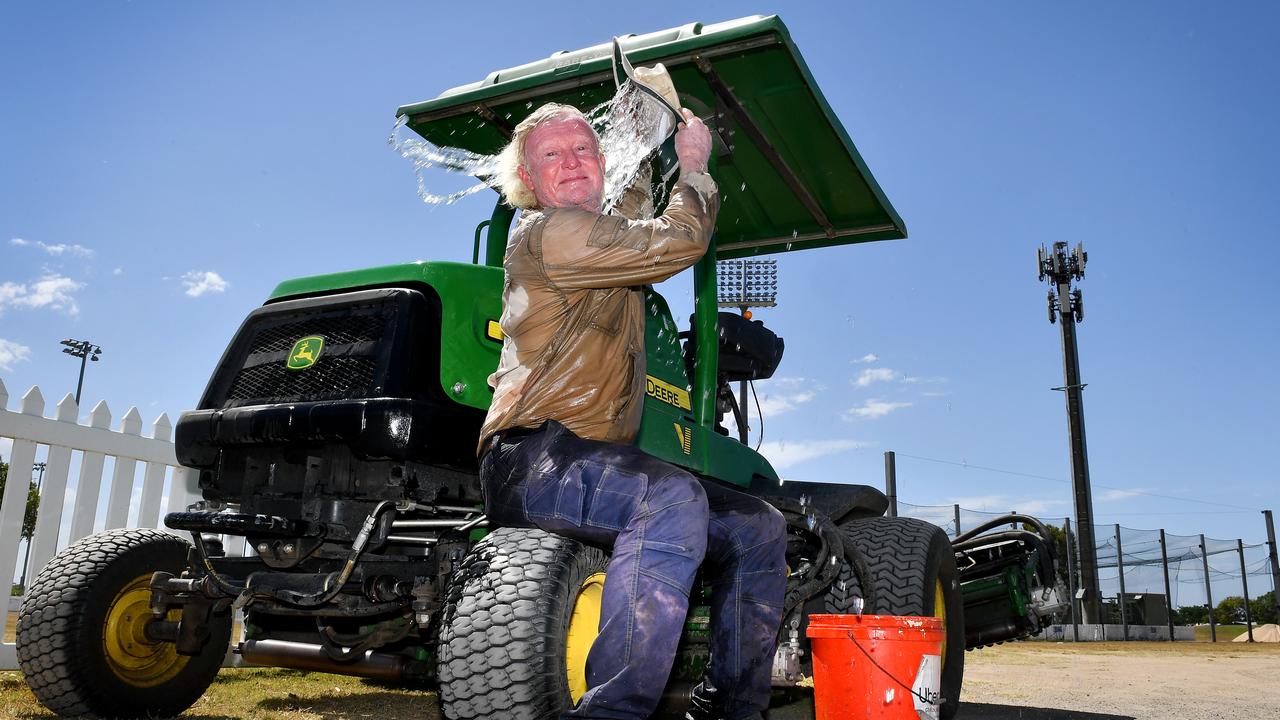 Harrup Park Grounds Manager Bruce Bridger is happy to cool off during the intese heat.