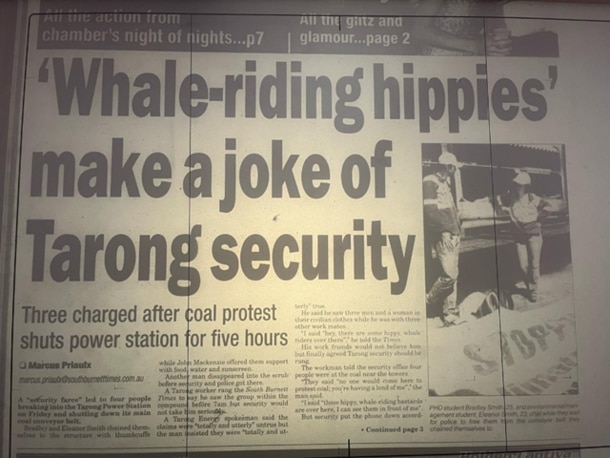 An article from 2008 when Ellie Smith and other protesters locked themselves onto a conveyor belt at Tarong Power Station.