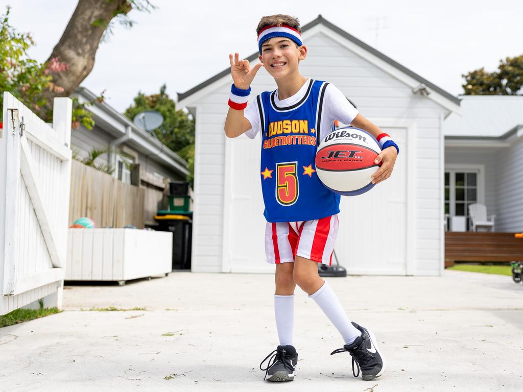 Nine-year-old Hudson Nicholas is climbing Mount Kosciuszko and attempting the world’s highest basketball trick shot when he reaches the summit in order to raise money for the Cerebral Palsy Alliance, which has helped him adapt and thrive while living with the condition. Picture: Thomas Lisson