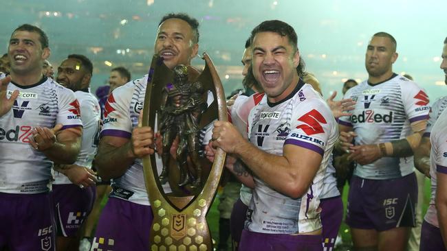 Melbourne Storm players could have the opportunity to defend their NRL title at home. Picture: Cameron Spencer/Getty Images