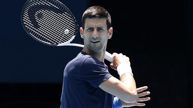 Novak Djokovic during a practice session ahead of the 2022 Australian Open. Picture: Getty Images)