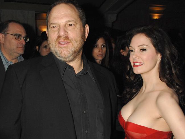 Harvey Weinstein and Rose McGowan, who received a settlement in 1997 after making allegations against Weinstein. Picture: Jeff Kravitz