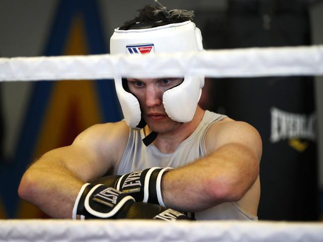 Jeff Horn is a picture of concentration before a sparring session.