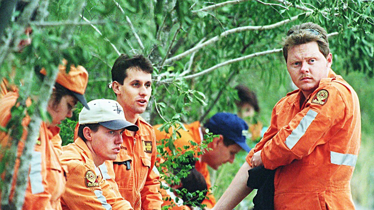 SES crews take a break during the search for Keyra Steinhardt in April 1999.