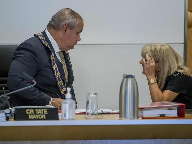 Mayor Tom Tate and Councillor Donna Gates at the City of Gold Coast's council meeting. Picture: Jerad Williams