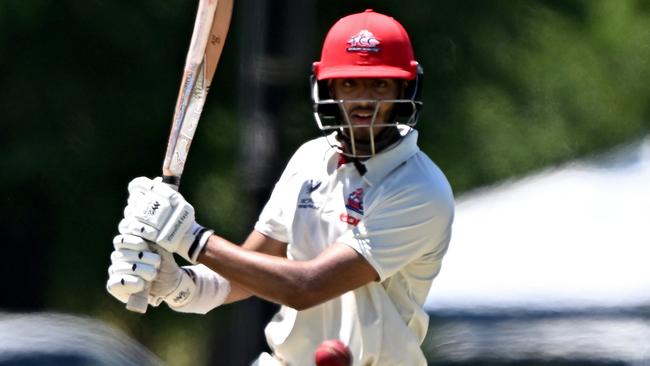 FootscrayÃs Aiman Nadeem during the Victorian Premier Cricket Footscray v Northcote cricket match at Henry Turner Reserve in Footscray, Saturday, Nov. 18, 2023. Picture: Andy Brownbill