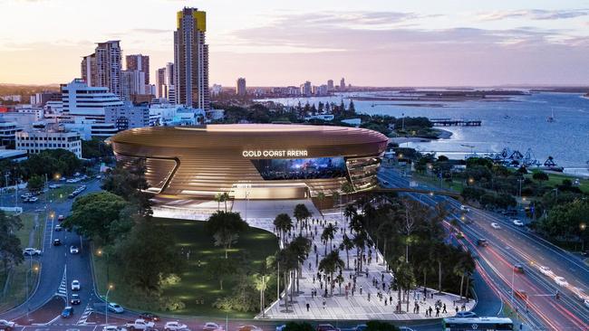 Artist impression of the proposed Gold Coast Arena boutique stadium at Carey Park, Southport. Picture: Supplied by Gold Coast City Council