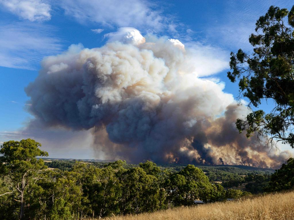 The smoke cloud was visible across Adelaide and the Hills. Picture: Brenton Edwards