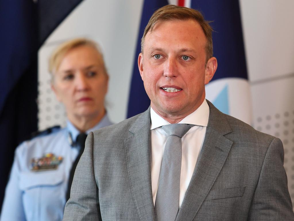 Premier Steven Miles with Police Commissioner Katarina Carroll on Monday. Picture: Tertius Pickard/NCA NewsWire