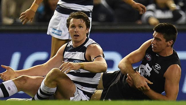 Patrick Dangerfield was banned for one match for a tackle on Matthew Kreuzer.