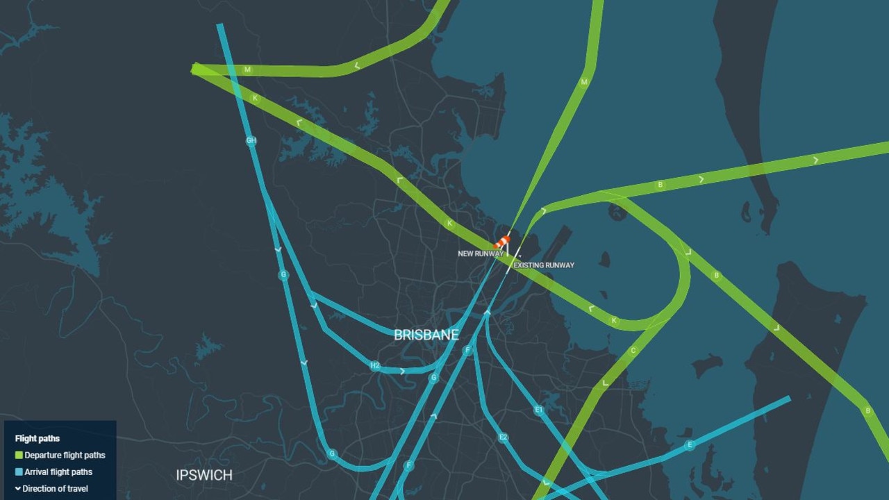 Flight paths in summer, in the early evening when northerly winds are blowing.