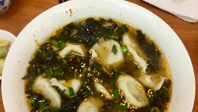 Dumpling soup, deliciously spicy and sour.