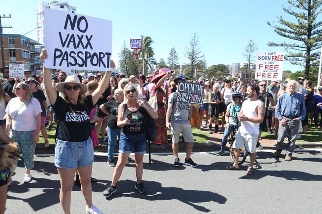 People in the Tweed are protesting the border restrictions. 22 August 2021 Coolangatta Picture by Richard Gosling