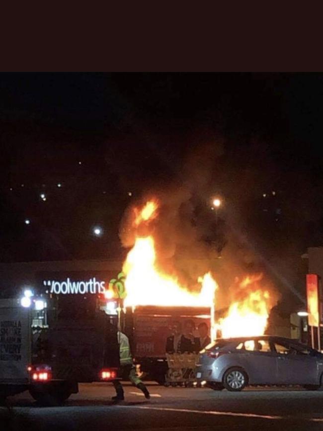 A One Nation candidate's billboard car has been torched at the Shoreline Shopping Centre on Hobart's Eastern Shore. Picture: SUPPLIED