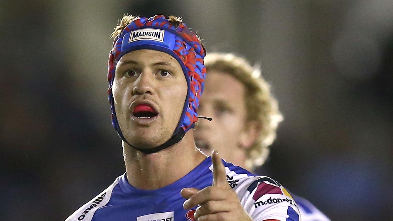 SYDNEY, AUSTRALIA - APRIL 01: Kalyn Ponga of the Knights reacts during the round four NRL match between the Cronulla Sharks and the Newcastle Knights at PointsBet Stadium on April 01, 2022, in Sydney, Australia. (Photo by Jason McCawley/Getty Images)