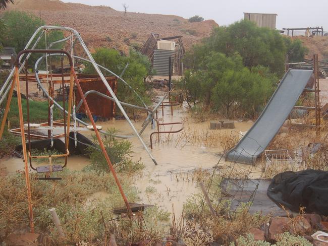 A flooded playground at Cooper Pedy. Picture: Gary Atkins