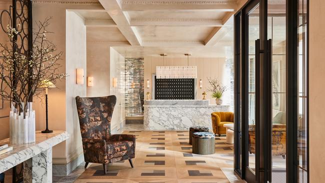 Lobby of The Wall Street Hotel in New York.