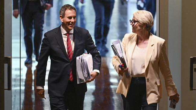 Treasurer Jim Chalmers and Tanya Plibersek during Question Time at Parliament House in Canberra. Picture: NewsWire / Martin Ollman