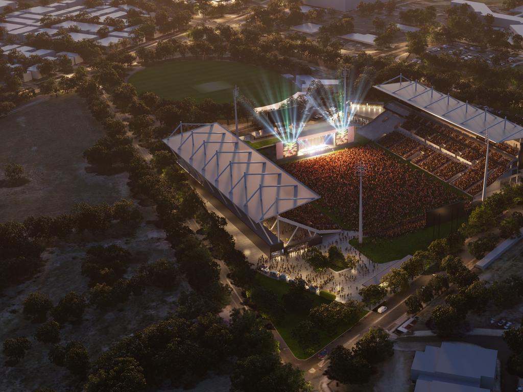 Digital Render of the Penrith Stadium Redevelopment. Supplied by Infrastructure NSW.