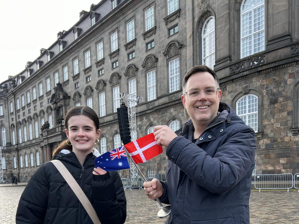 Australian-born Andrew Mina, 43, and his daughter, Annika, 12, live in Copenhagen and will celebrate the proclamation. Annika plays football with Princess Josephine and has met Crown, Princess Mary several times. Picture: Danielle Gusmaroli
