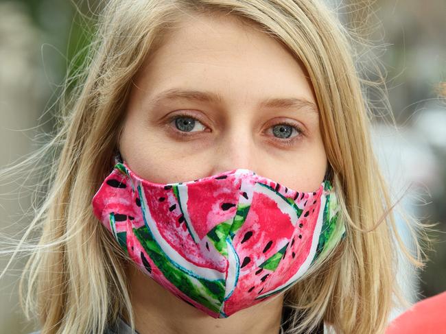 Sophie Gunn (orange top) and Sophie Einoder from Richmond wearing their masks.Picture: Jay Town