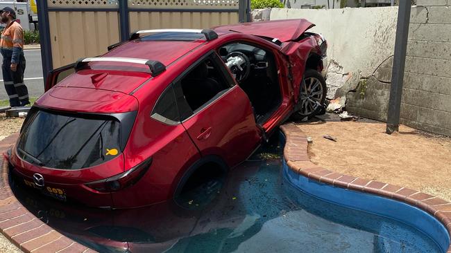 Emergency services were called to a hotel along Nebo Rd in Mackay after a car plunged into a pool. Picture: Heidi Petith