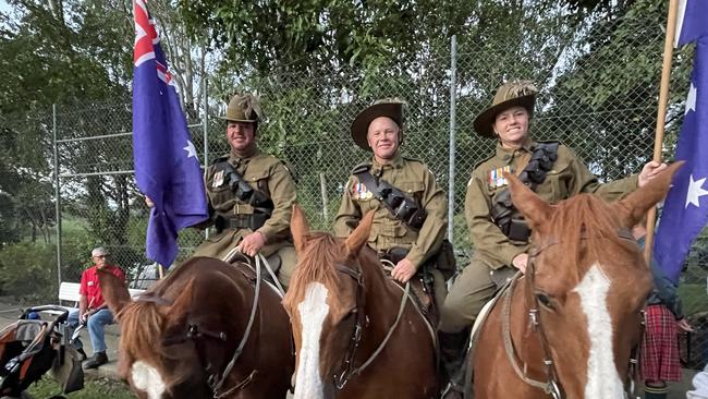 Charlie Faust, John McGill and Ellise Burston at the Kuttabul Dawn Service, April 25, 2023. Picture: Janessa Ekert