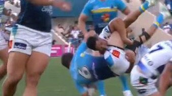 Roger Tuivasa Sheck was sin binned for this tackle on Jayden Campbell