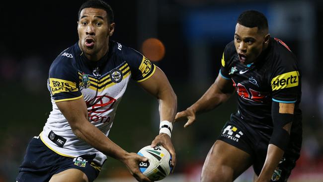 Cowboys Tautau Moga in action during NRL match Penrith Panthers v Nth Qld Cowboys at Penrith. pic. Phil Hillyard