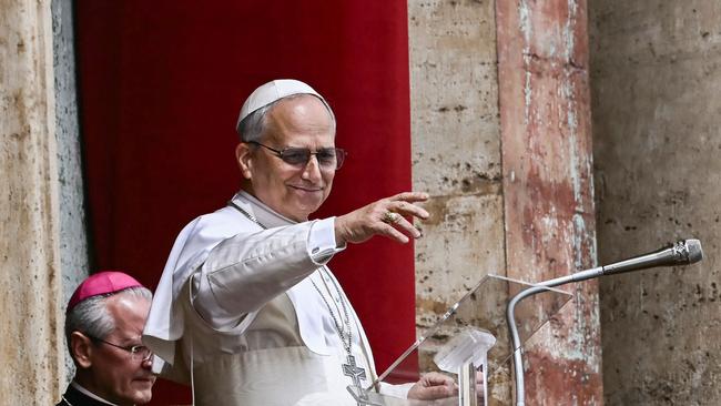Pope Leo XIV leads the Sunday noon blessing service from the main central loggia of St Peter's Casilica in The Vatican. Picture: Filippo Monteforte / AFP