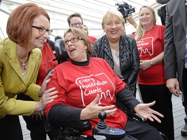 Former prime minister Julia Gillard at an NDIS announcement in Geelong in 2013.