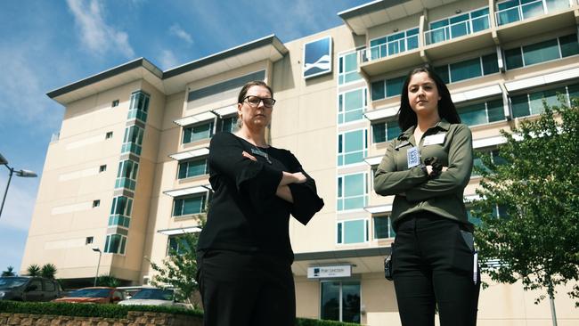 Port Lincoln Hotel rooms division manager Katherine Arthur and duty manager Chelsea Jones. The hotel was hit with hundreds of cancellations following the announcement of the statewide lockdown. Picture: Robert Lang