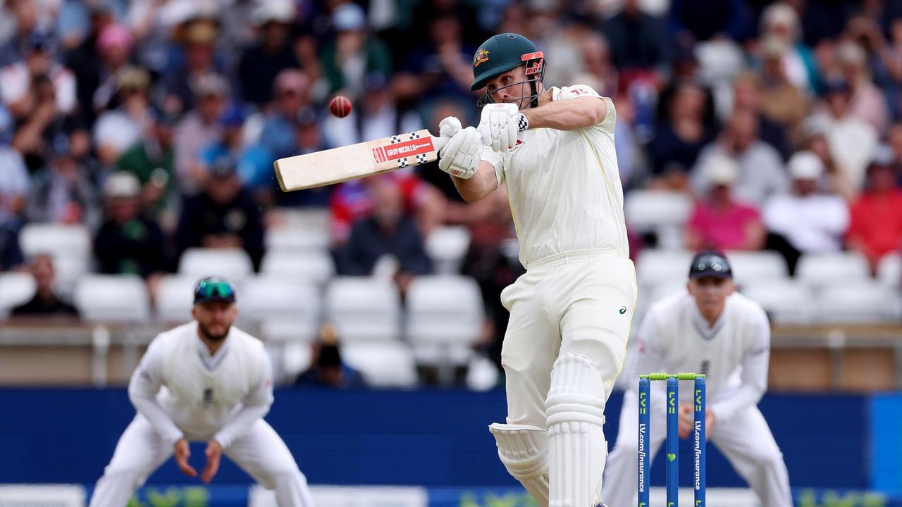 Mitchell Marsh thumps a massive six during his high-octane innings. Picture: Getty