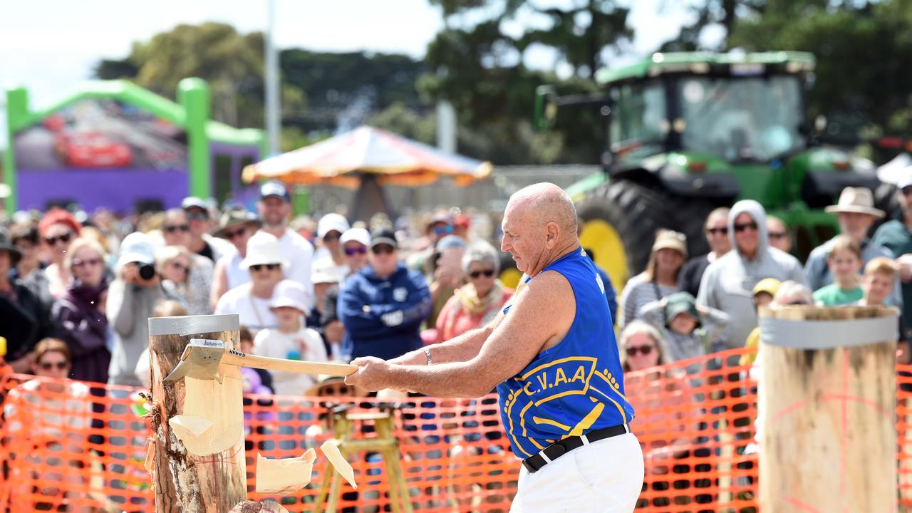 Bellarine Agriculture Show’s wood chopping was a popular event. Bob Hartshorne pictured. Picture: David Smith