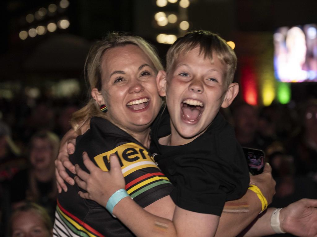 Tracey and Harrison Bryan pictured celebrating the win at the Penrith Panthers Rugby Leagues club. Picture:NewsWire / Monique Harmer