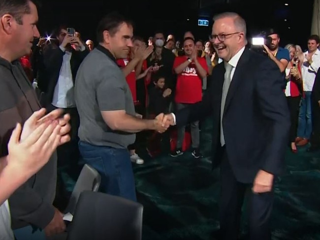 Anthony Albanese enters the Labor campaign launch in Perth.